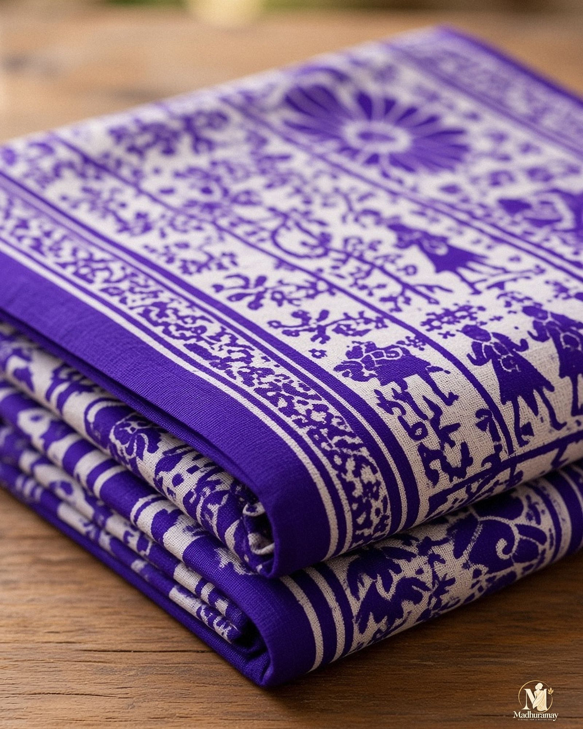 Purple & White Utsav Kalamkari Elephant Saree - image 4