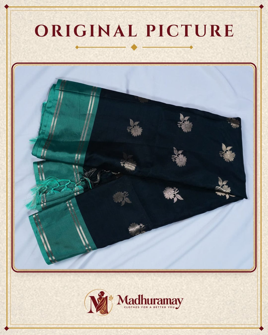 Charcoal Black & Teal Golden Heritage Festive Saree - image 5