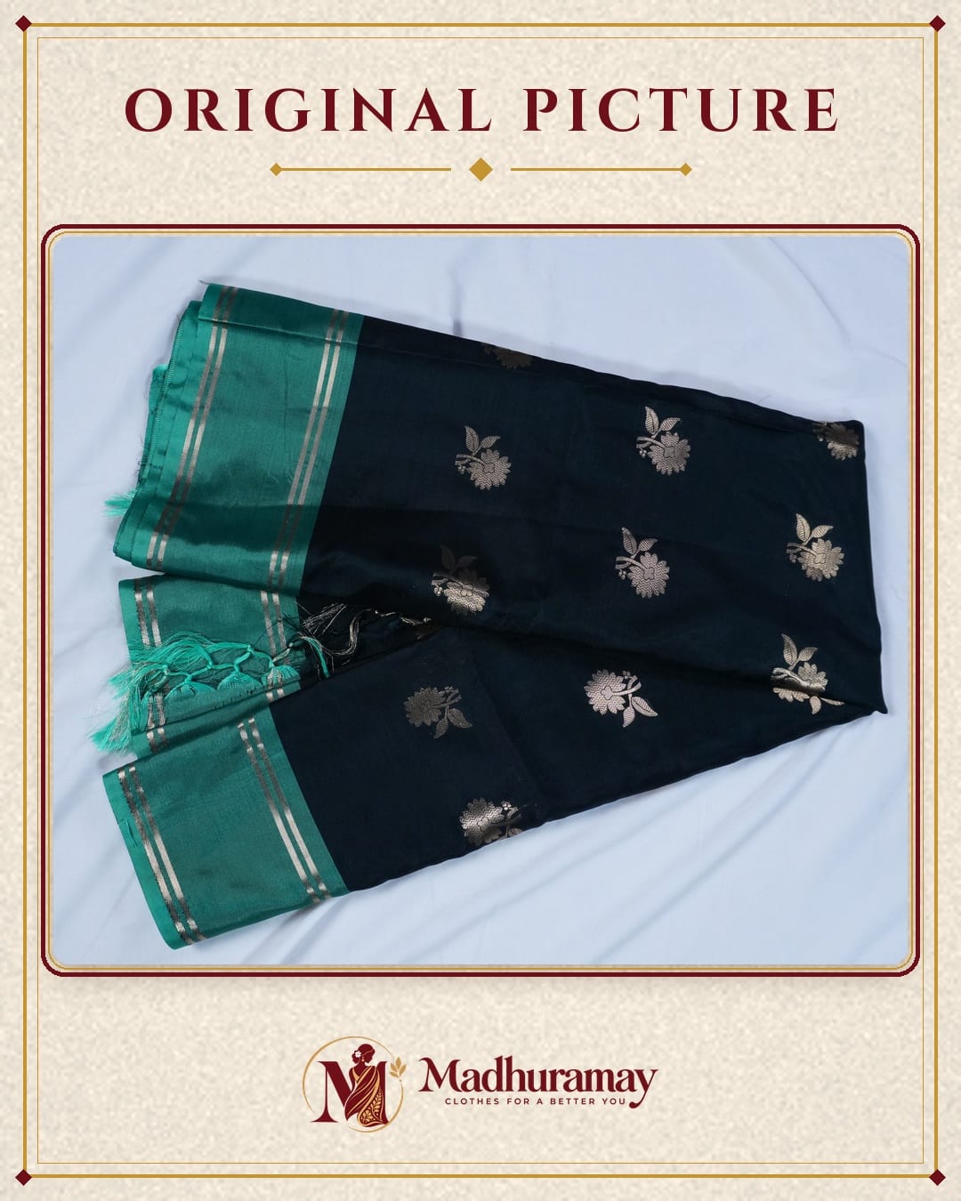 Charcoal Black & Teal Golden Heritage Festive Saree - image 5