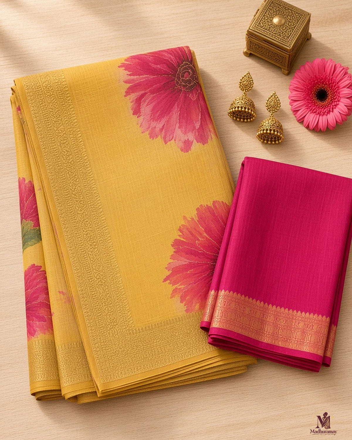 Mustard Yellow Golden Garden Festive Saree - image 3