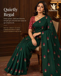 Royal Green Rose Bud Embroidered Festive Saree with Maroon Blouse - image 1