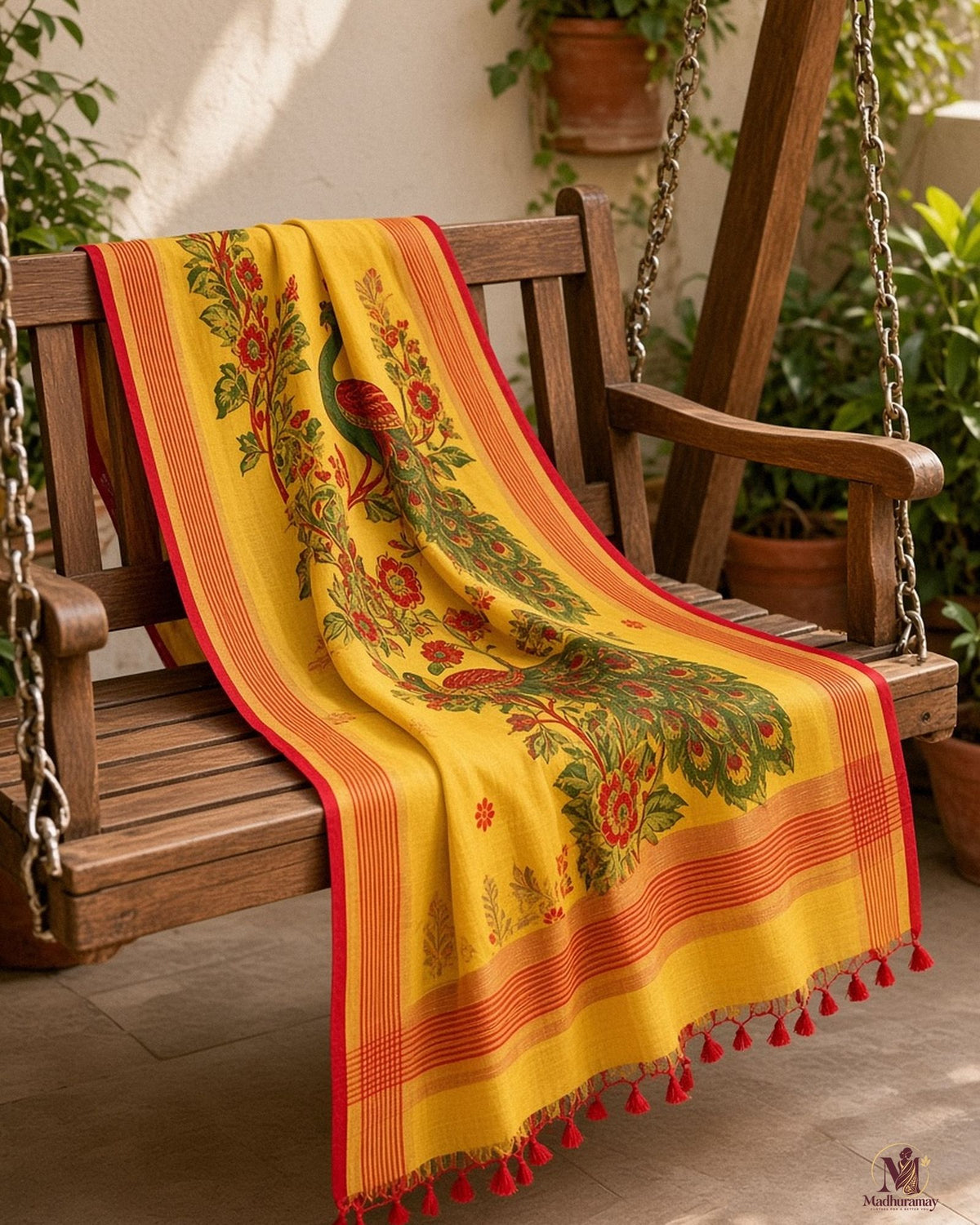 Mustard Yellow Peacock Pallu Festive Saree - image 5