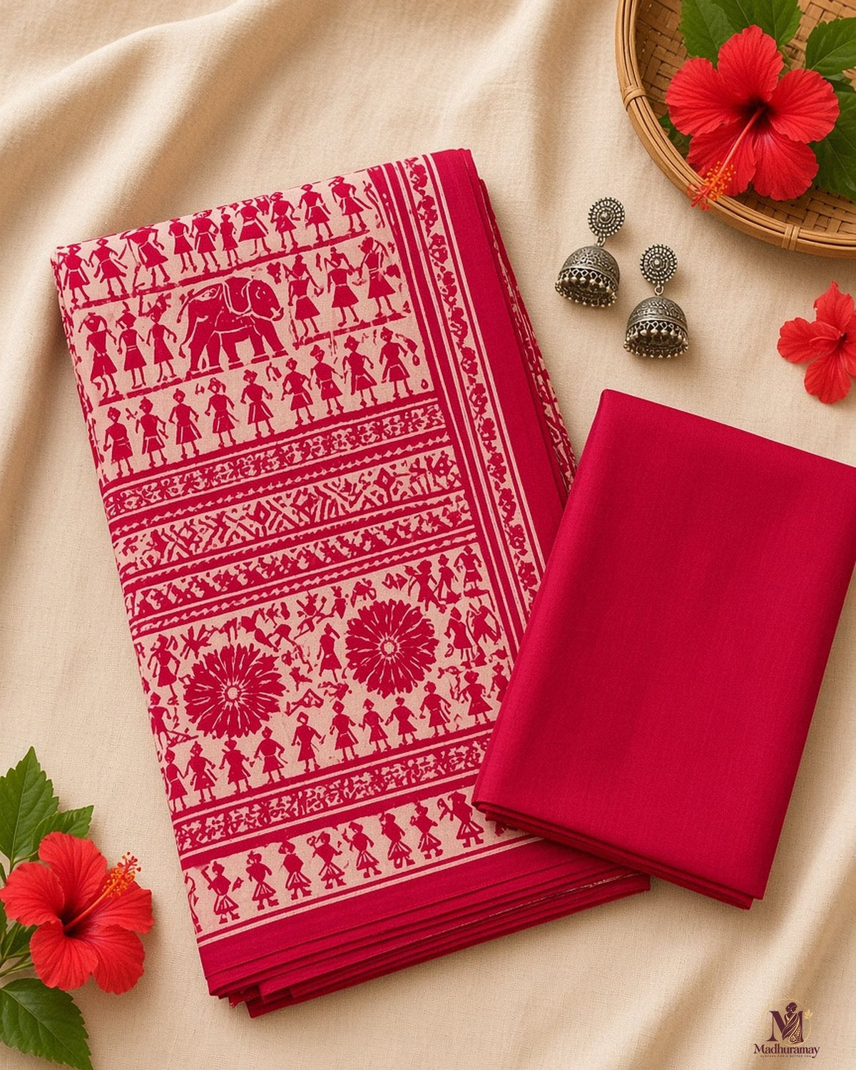 Pink & White Utsav Kalamkari Elephant Saree - image 3