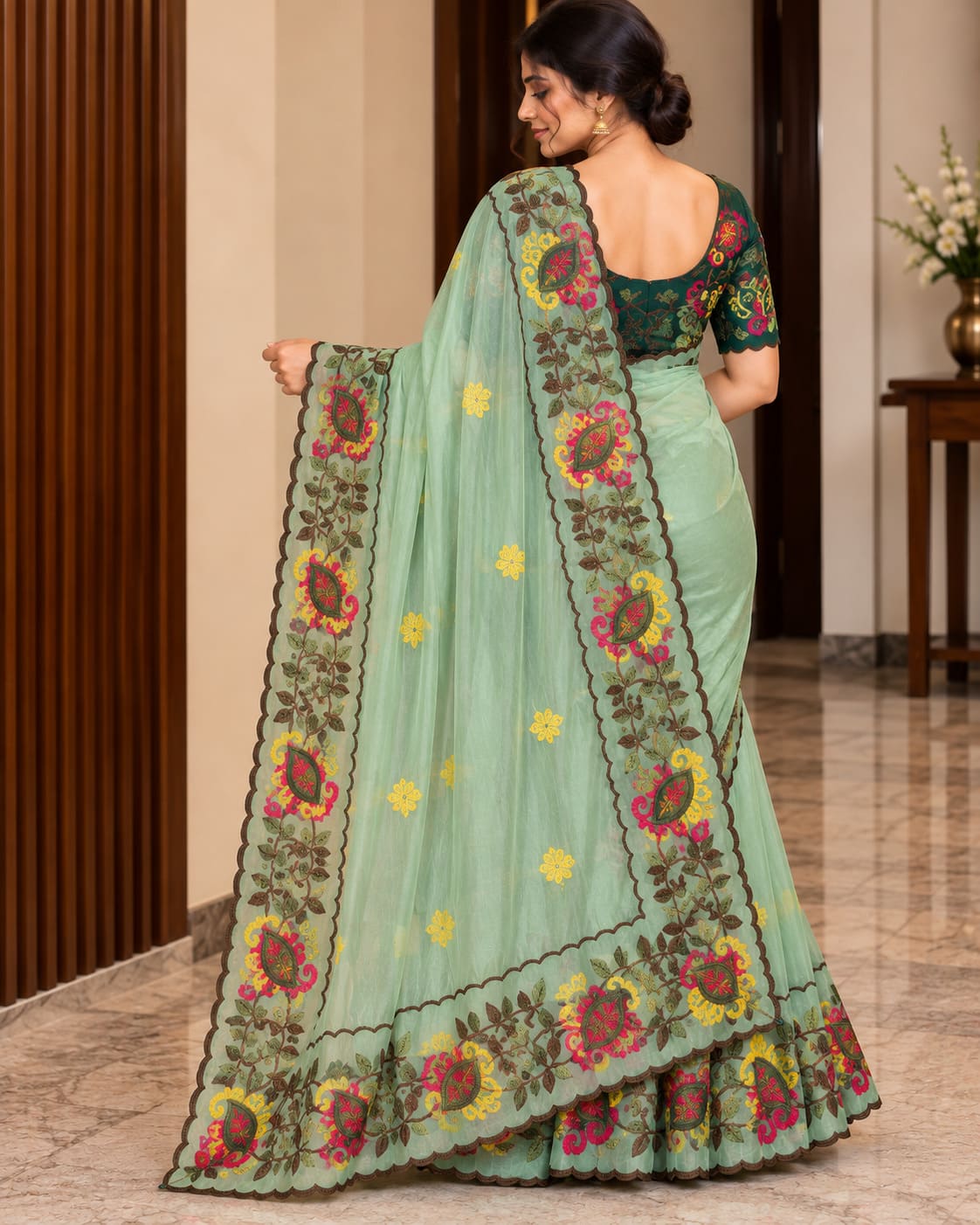 Mint Green Celebration Blossom Saree - image 8