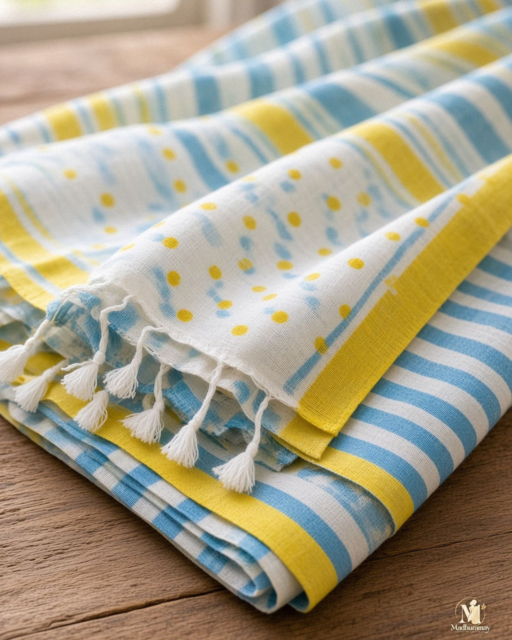 Sky Blue Stripes & Polka Dot Festive Day Saree - image 4