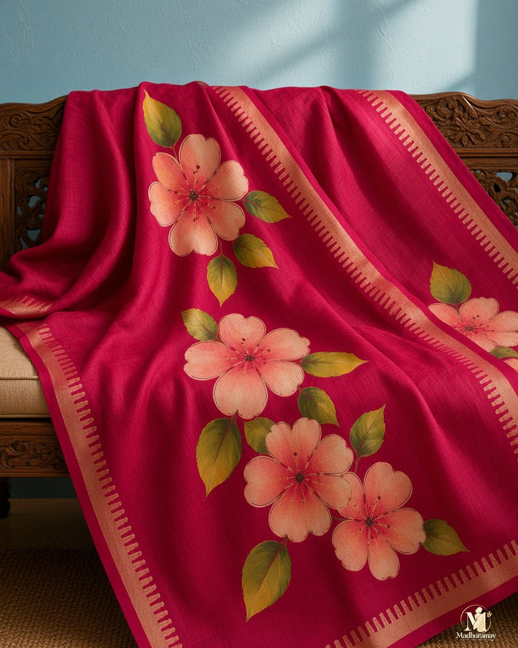 Magenta Pink Festive Bloom Saree with Zari Border - image 5