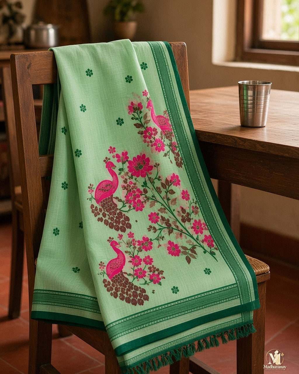 Mint Green Peacock Pallu Festive Saree - image 5
