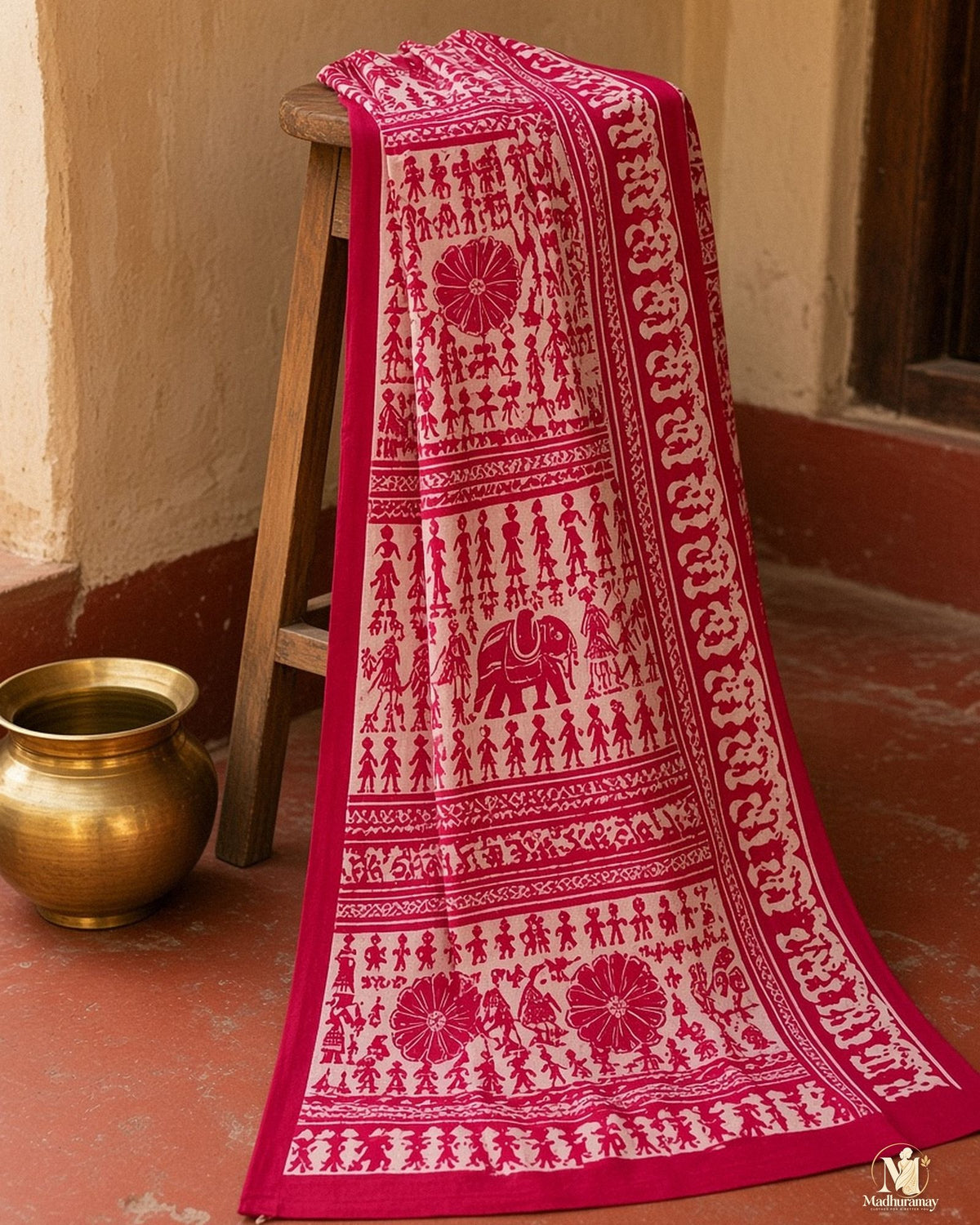 Pink & White Utsav Kalamkari Elephant Saree - image 5