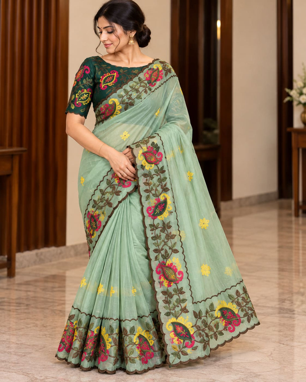 Mint Green Celebration Blossom Saree - image 6