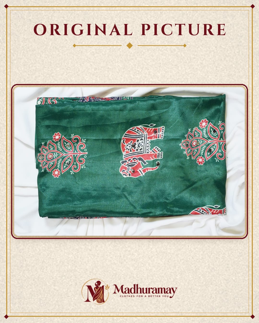 Semi-Ajrak Green Printed Soft Silk Saree with Mirror Work & Unstitched Blouse - image 4