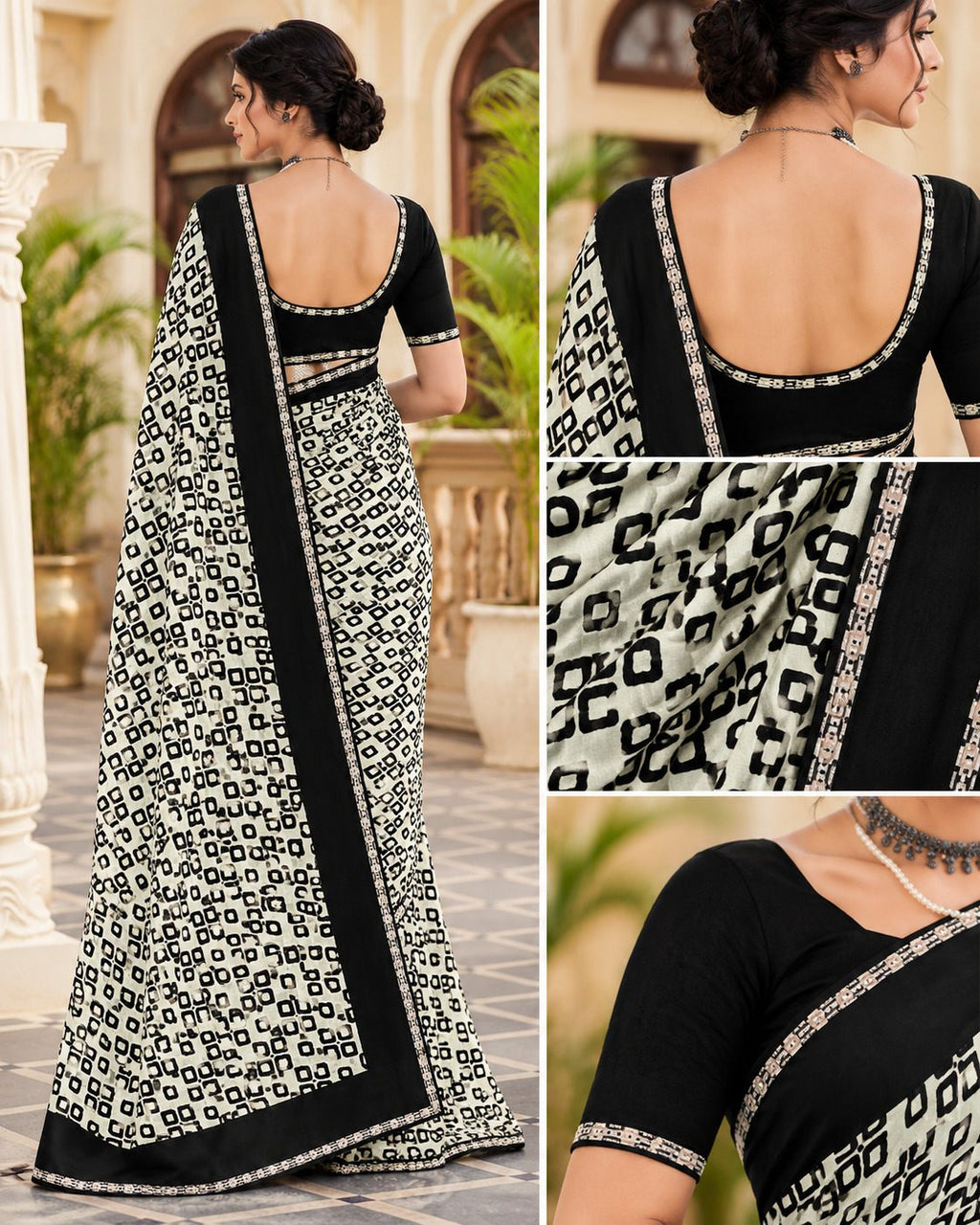 Black & White Geometric Evening Party Saree - image 7