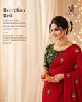 Royal Red Rose Bud Embroidered Festive Saree with Emerald Embroidered Blouse - image 1