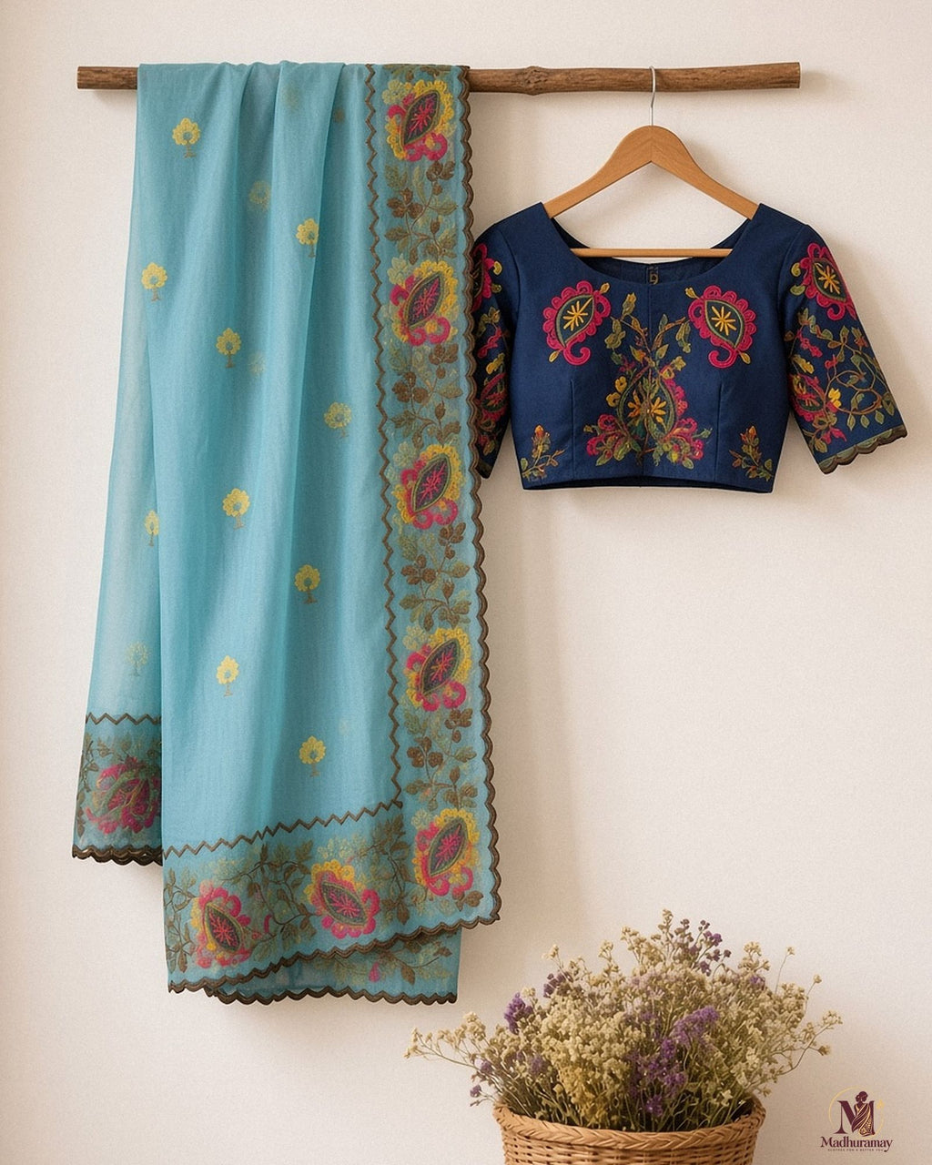 Sky Blue Celebration Blossom Saree - image 2