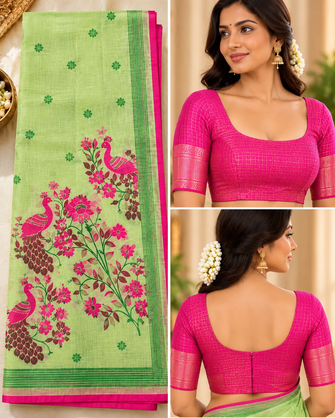 Pistachio Green Peacock Pallu Festive Saree - image 7