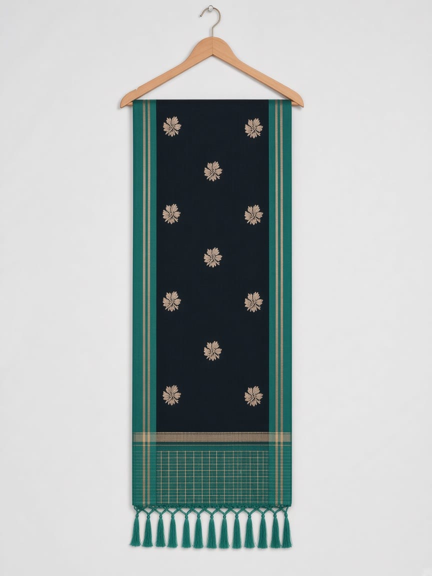 Charcoal Black & Teal Golden Heritage Festive Saree - image 4