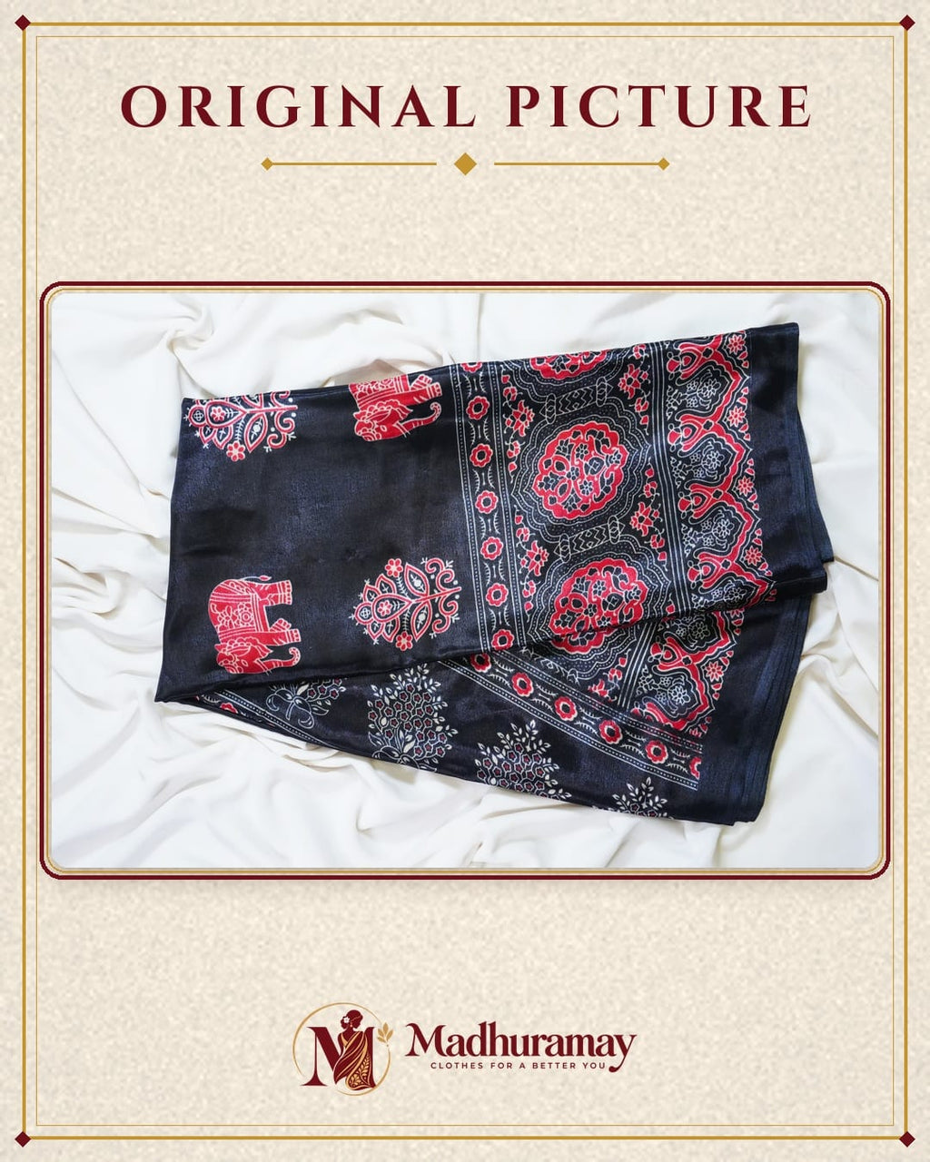 Semi-Ajrak Black Printed Soft Silk Saree with Unstitched Blouse - image 2
