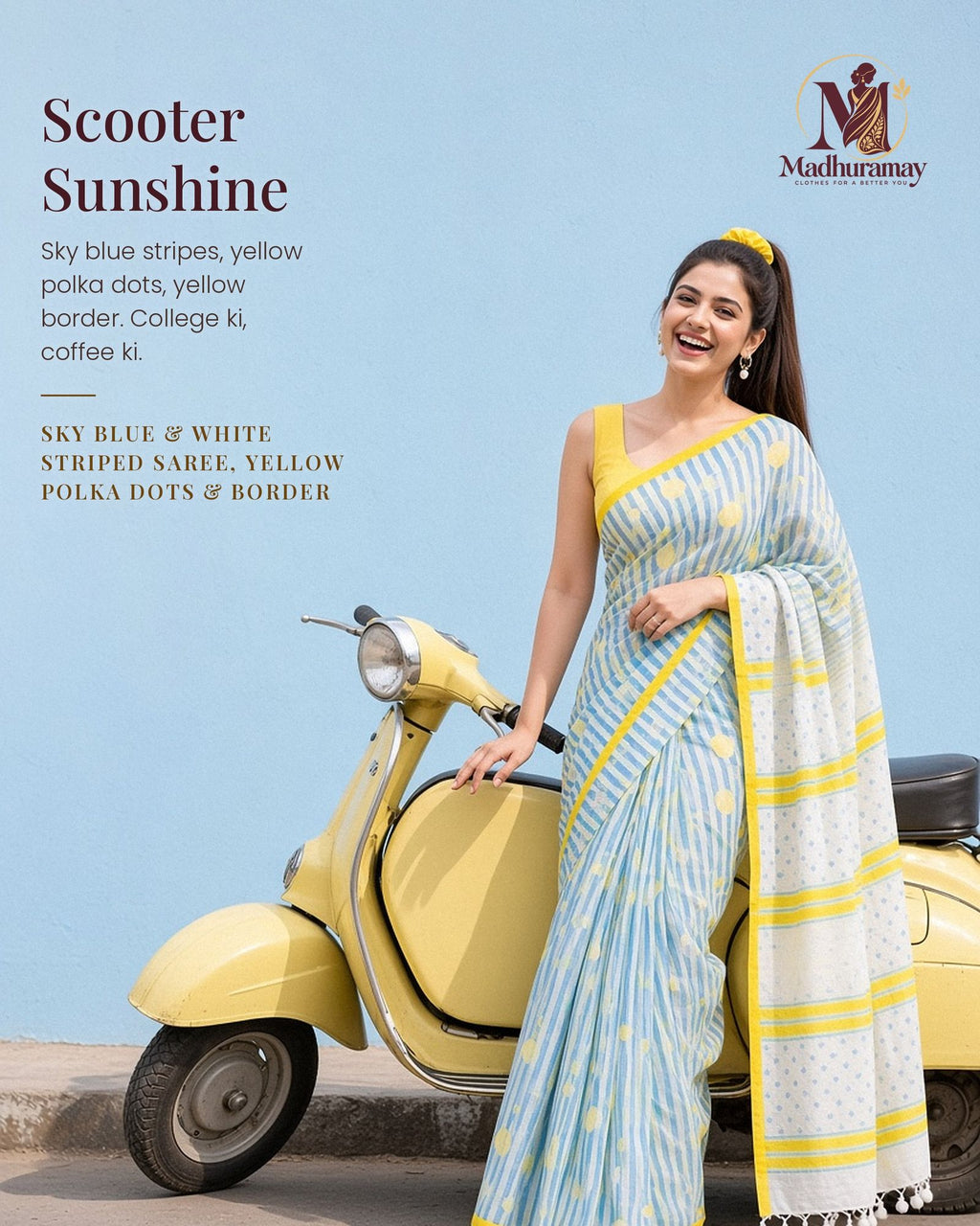 Sky Blue Stripes & Polka Dot Festive Day Saree - image 1