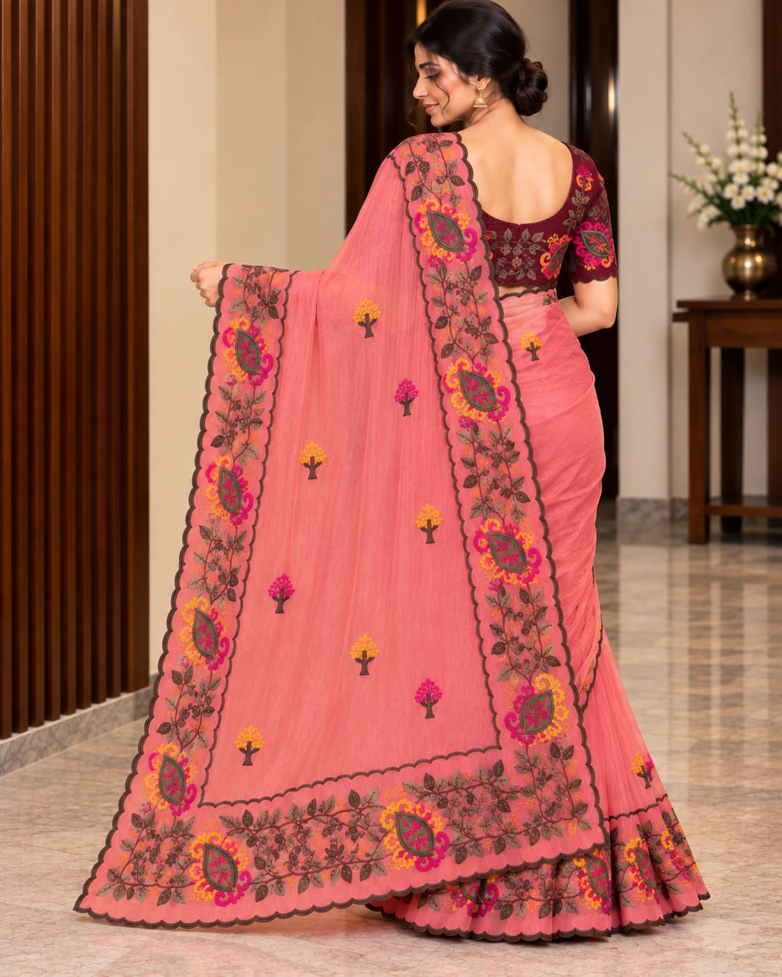 Dusty Rose Celebration Blossom Saree - image 7