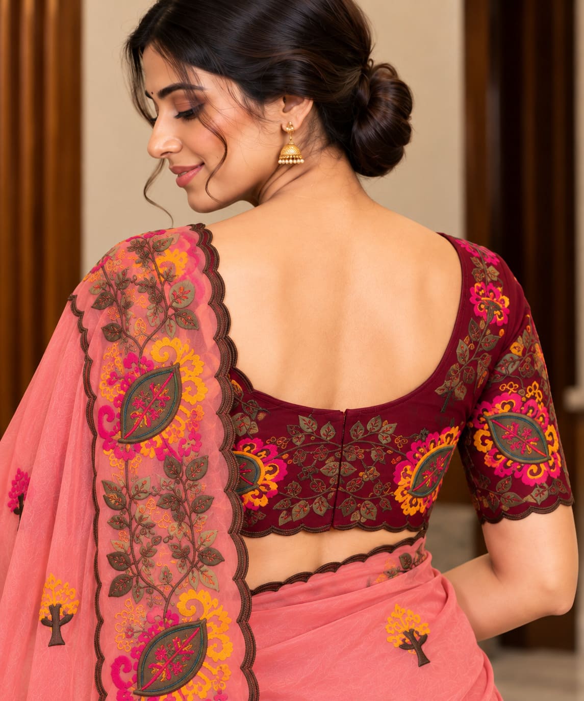 Dusty Rose Celebration Blossom Saree - image 9