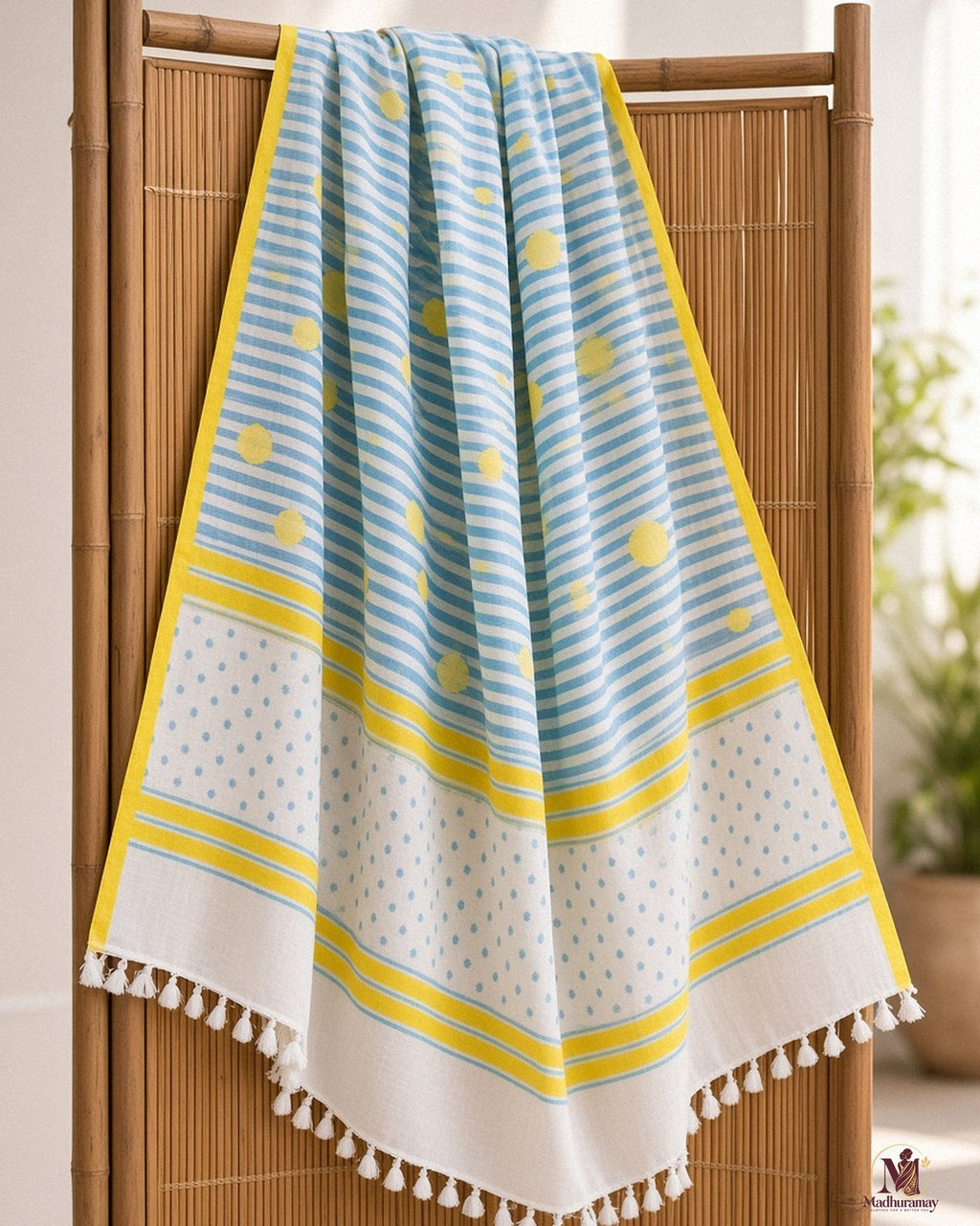 Sky Blue Stripes & Polka Dot Festive Day Saree - image 5