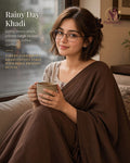 Earthy Brown Tassel Pallu Festive Saree with Beige Printed Blouse - image 1