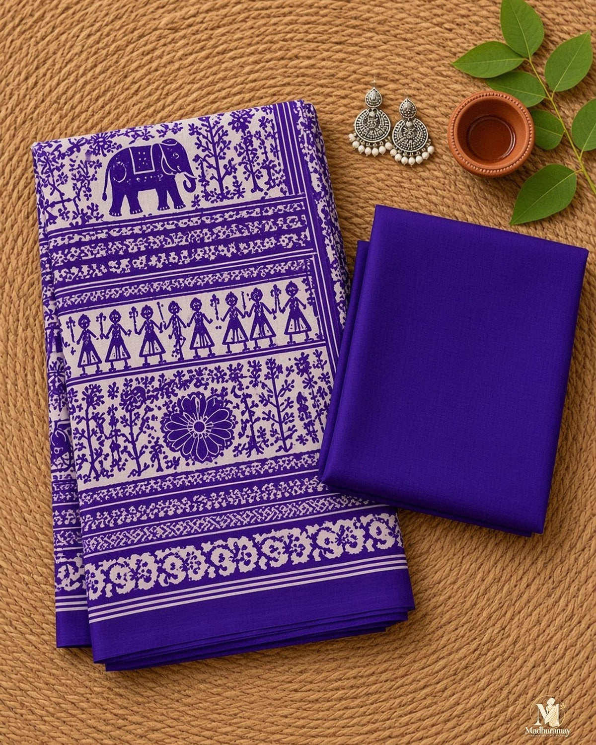Purple & White Utsav Kalamkari Elephant Saree - image 3