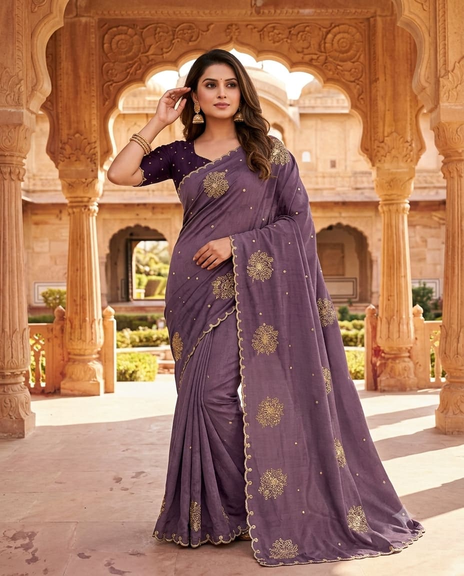 Royal Mauve Golden Blossom Festive Saree - image 6
