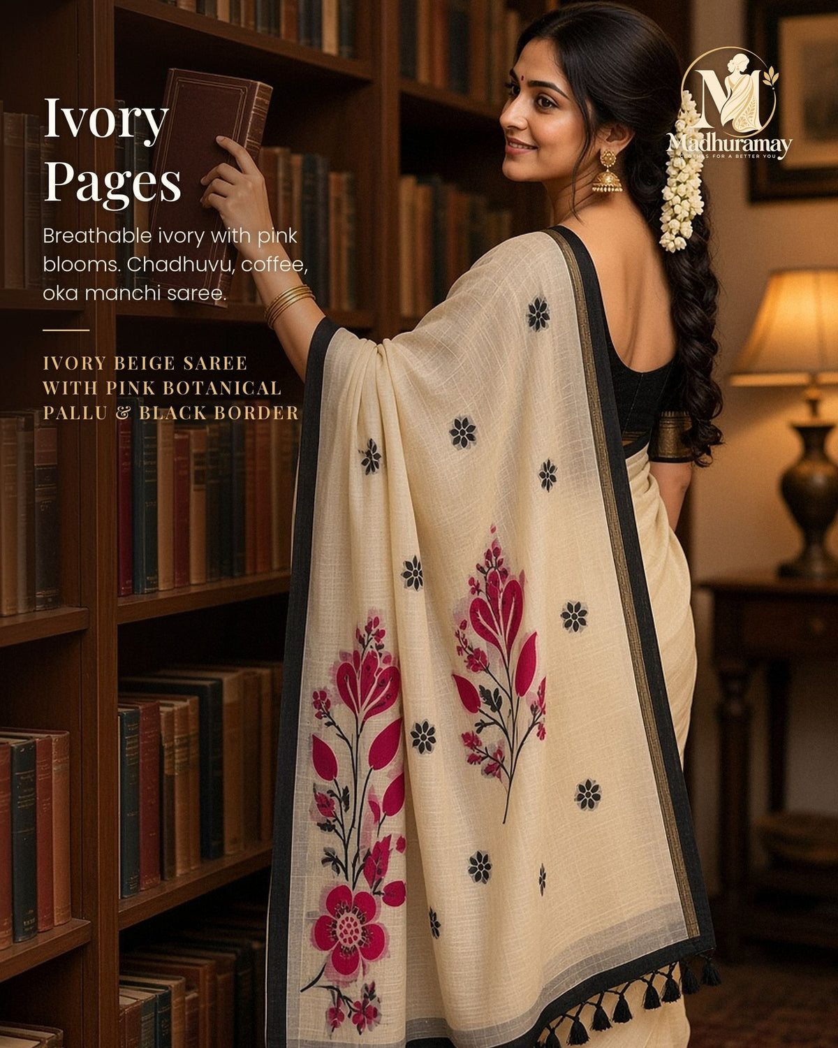 Ivory Beige Botanical Pallu Festive Saree - image 1