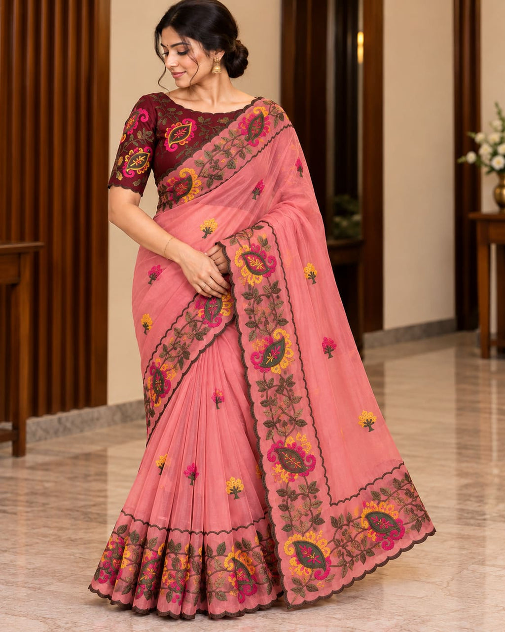 Dusty Rose Celebration Blossom Saree - image 6