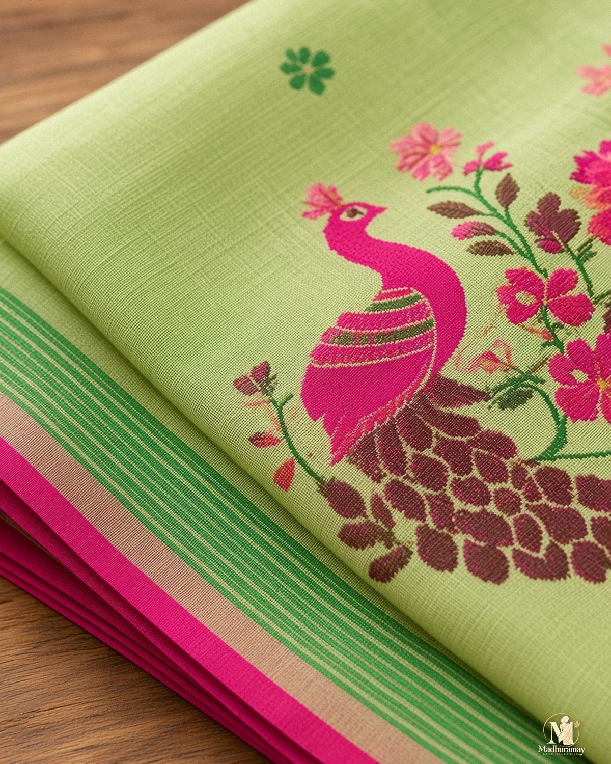 Pistachio Green Peacock Pallu Festive Saree - image 4
