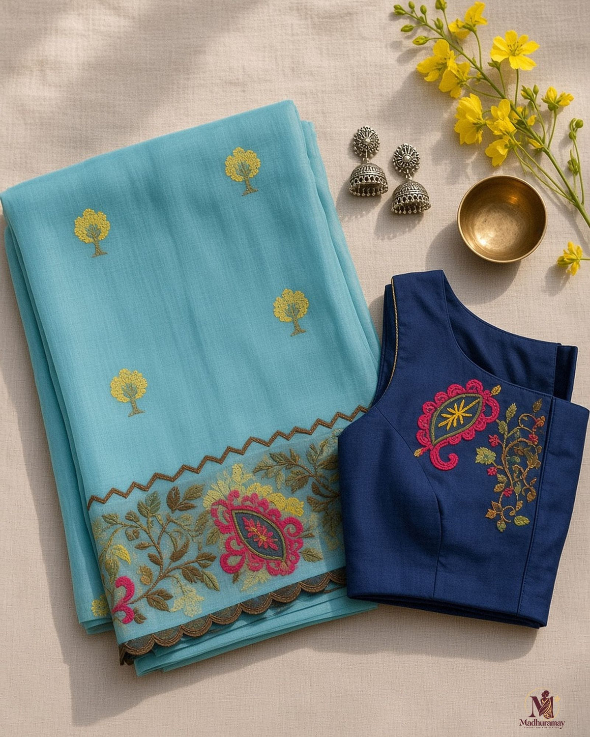Sky Blue Celebration Blossom Saree - image 3
