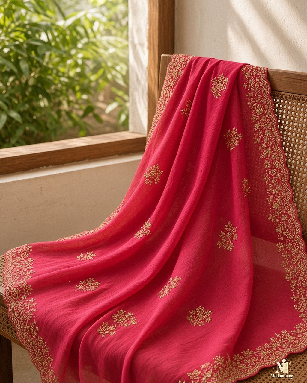 Crimson Red Cutwork Party Glam Saree with Designer Blouse - image 5