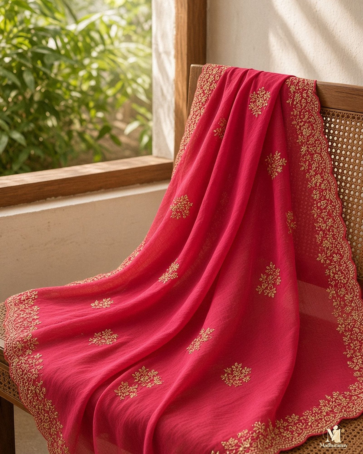 Crimson Red Cutwork Party Glam Saree with Designer Blouse - image 5