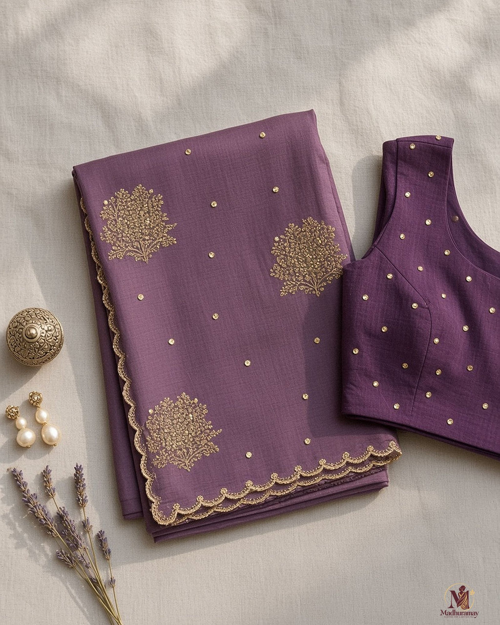 Royal Mauve Golden Blossom Festive Saree - image 3