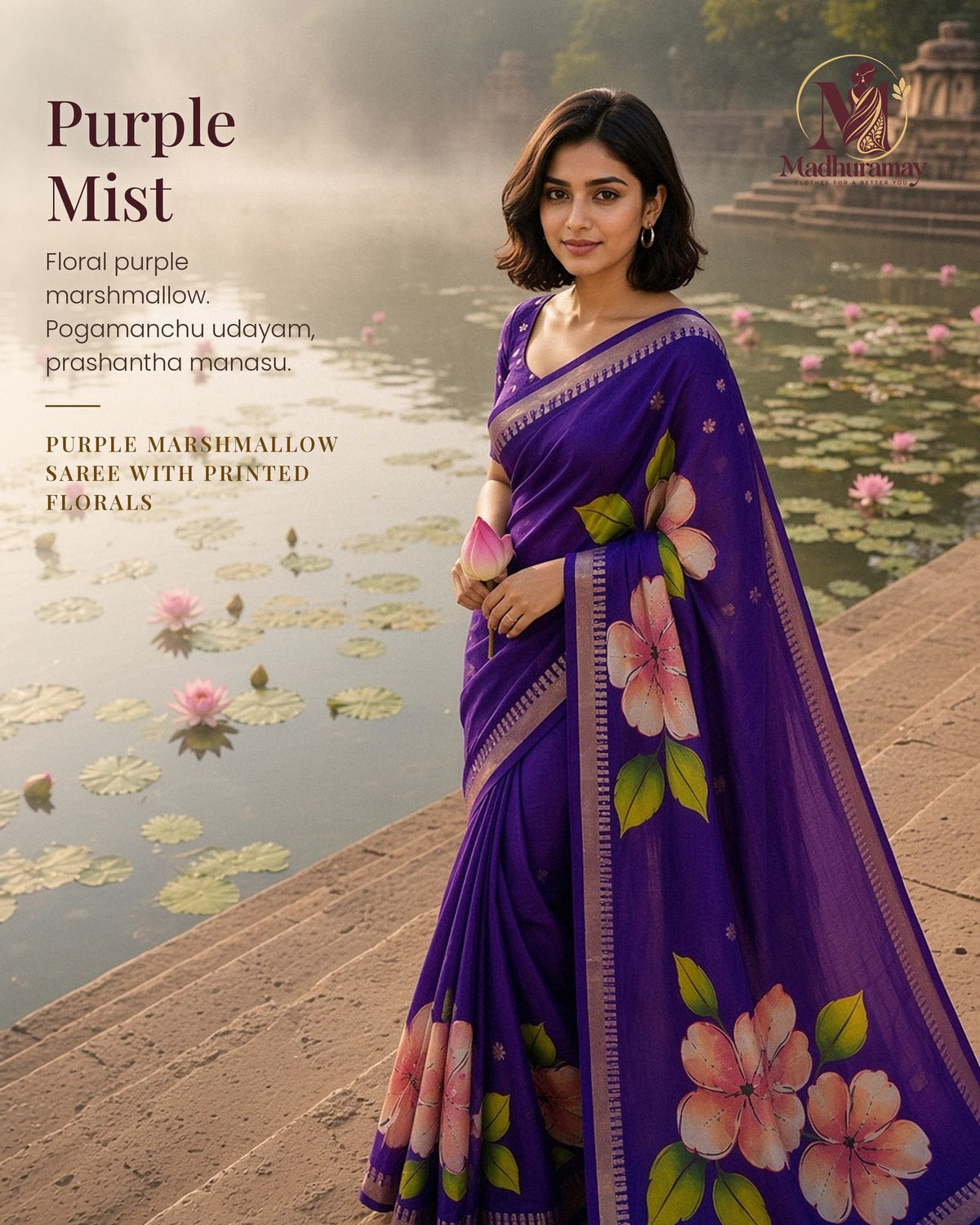 Purple Festive Bloom Saree with Zari Border - image 1