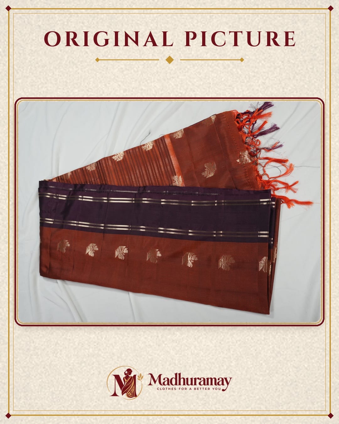 Rust Brown & Plum Golden Heritage Festive Saree - image 4