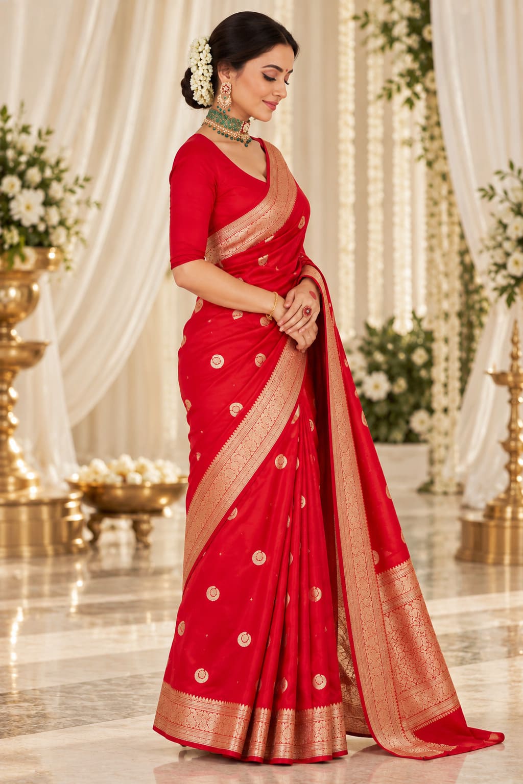 Royal Red Banarasi-Style Festive Saree with Golden Zari - image 3