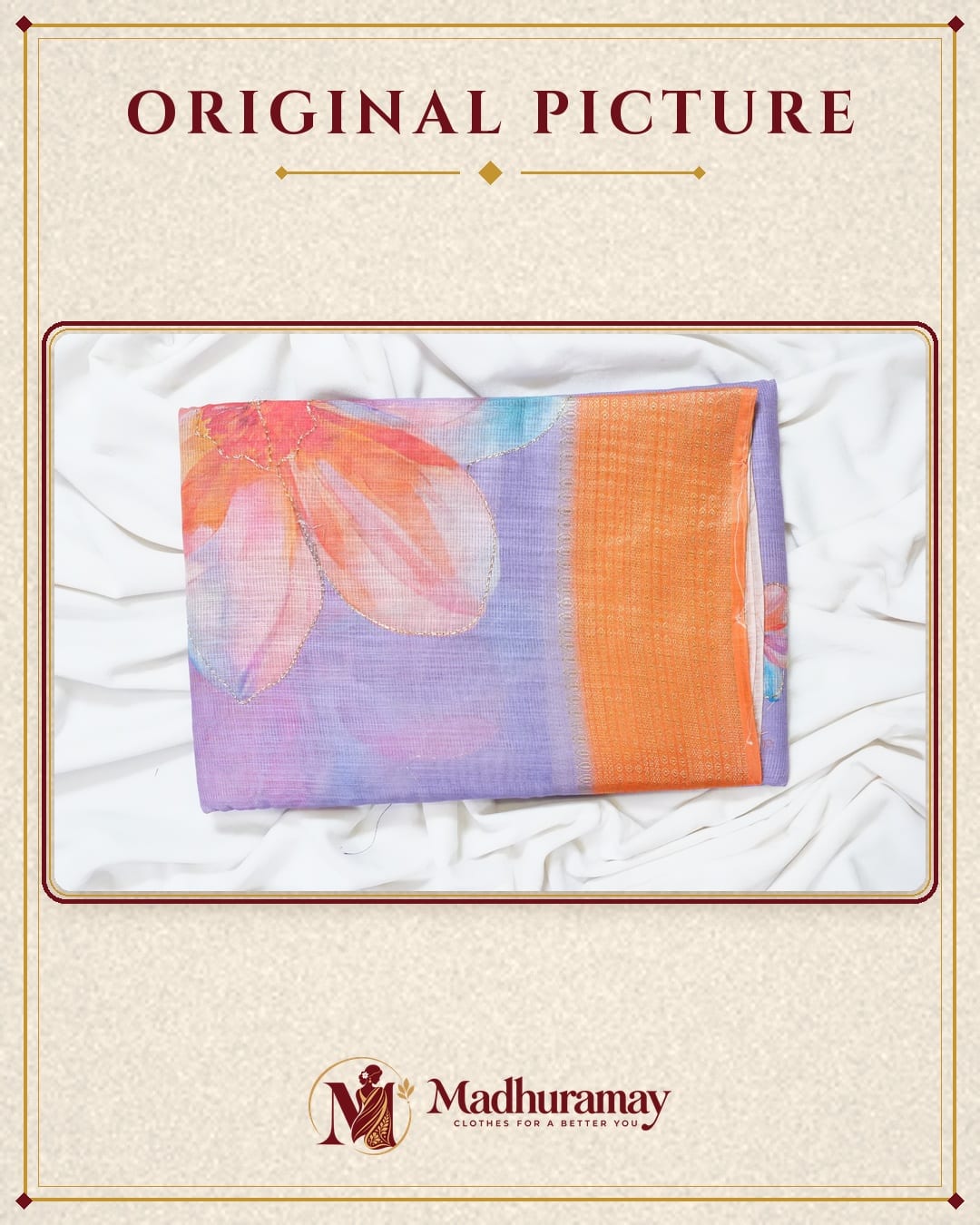 Lavender Golden Garden Festive Saree with Orange Border - image 3