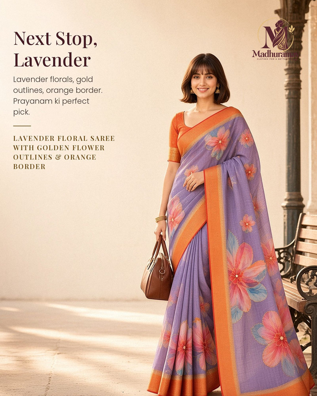 Lavender Golden Garden Festive Saree with Orange Border - image 1