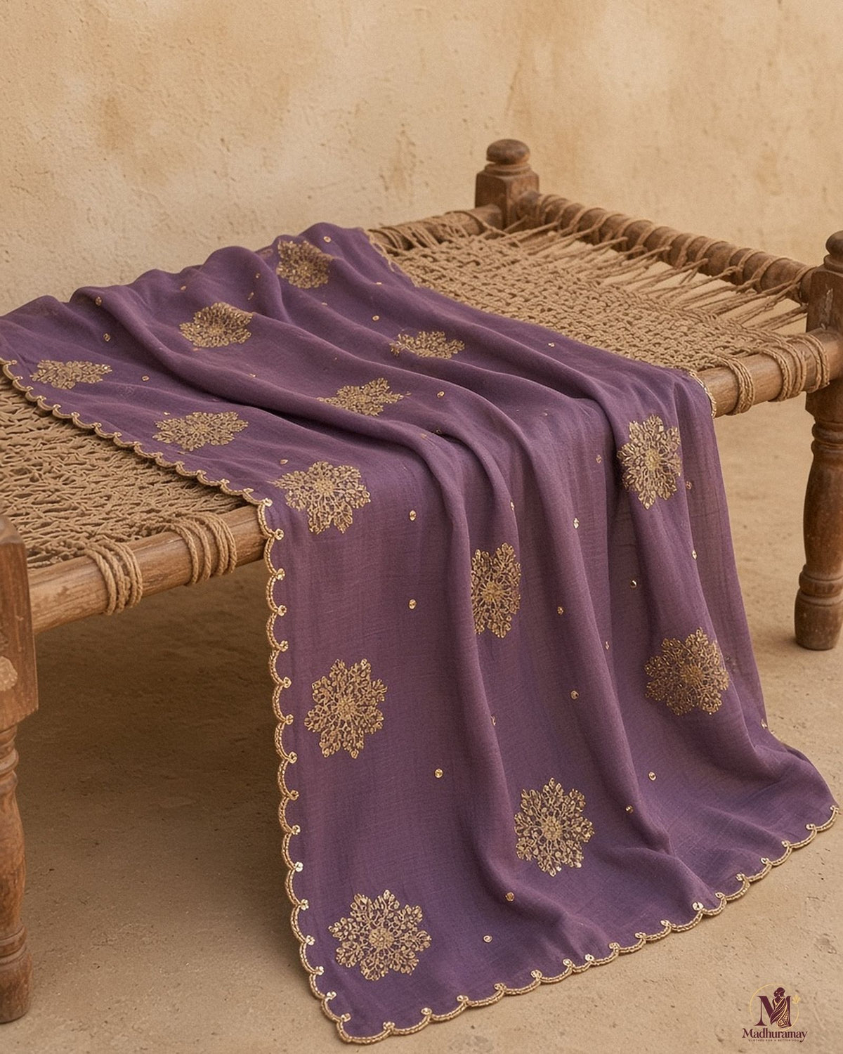 Royal Mauve Golden Blossom Festive Saree - image 5