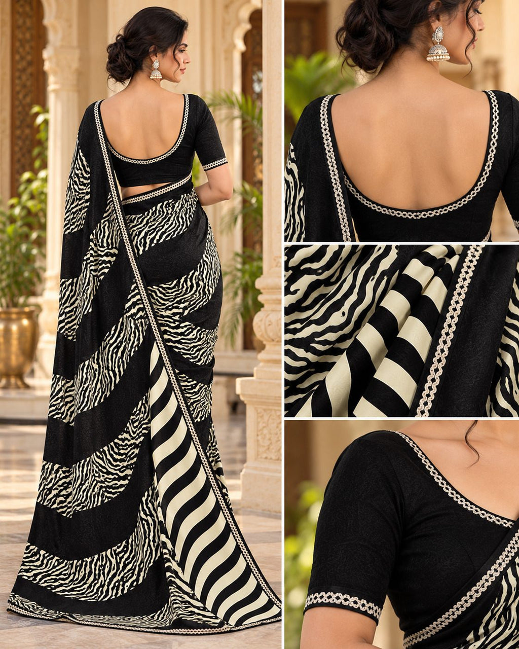 Black & Cream Zebra Print Evening Party Saree - image 7