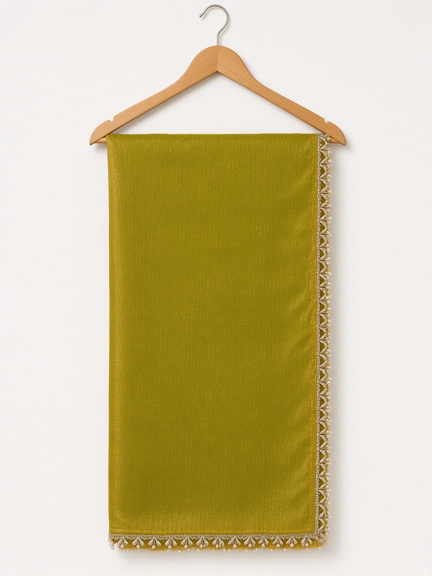 Olive Green Golden Border Party Glam Saree with Embroidered Blouse - image 4