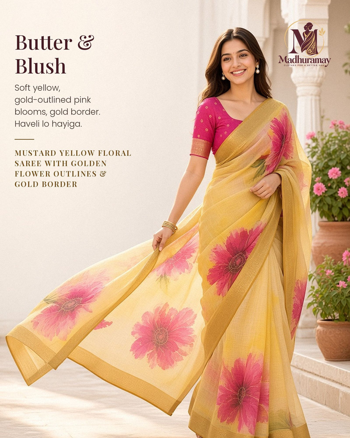 Mustard Yellow Golden Garden Festive Saree - image 1