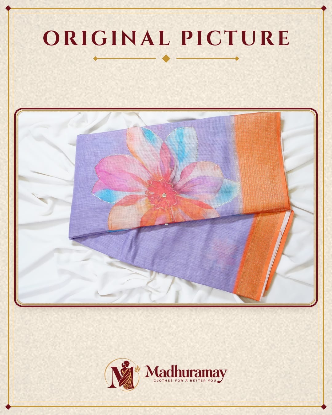Lavender Golden Garden Festive Saree with Orange Border - image 2