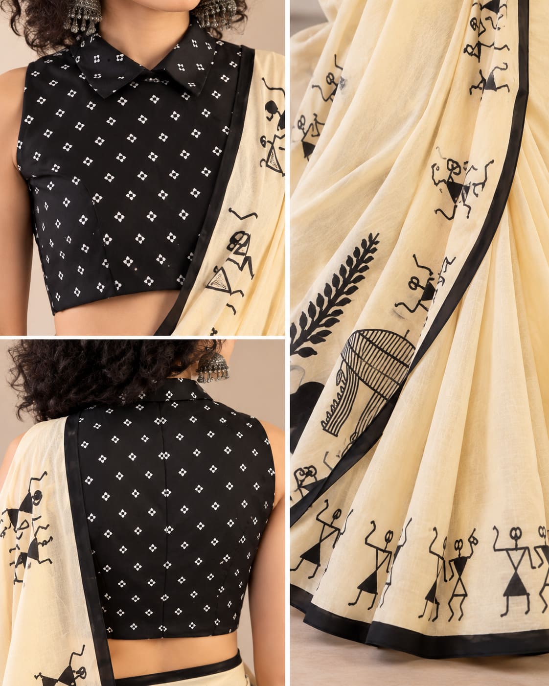 Ivory Warli Art Festive Saree with Black Border - image 2
