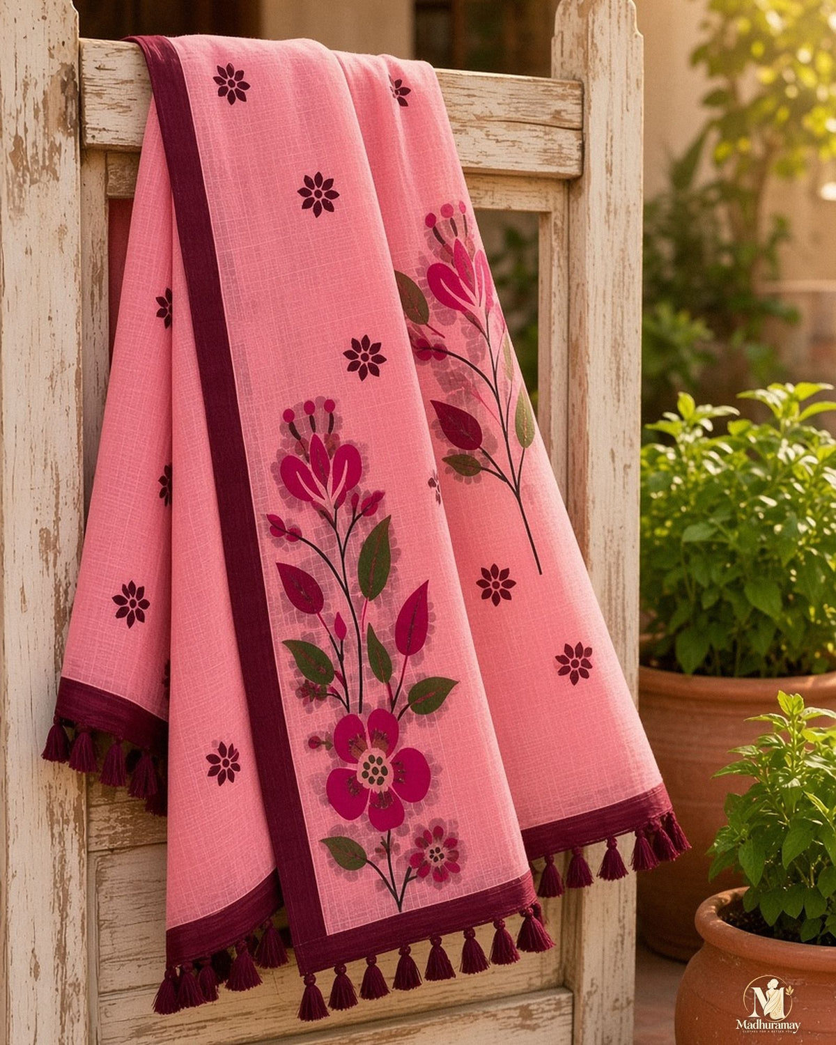 Rose Pink Botanical Pallu Festive Saree - image 5