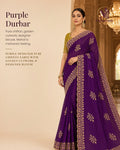 Royal Purple Golden Cutwork Party Glam Saree with Designer Blouse - image 1
