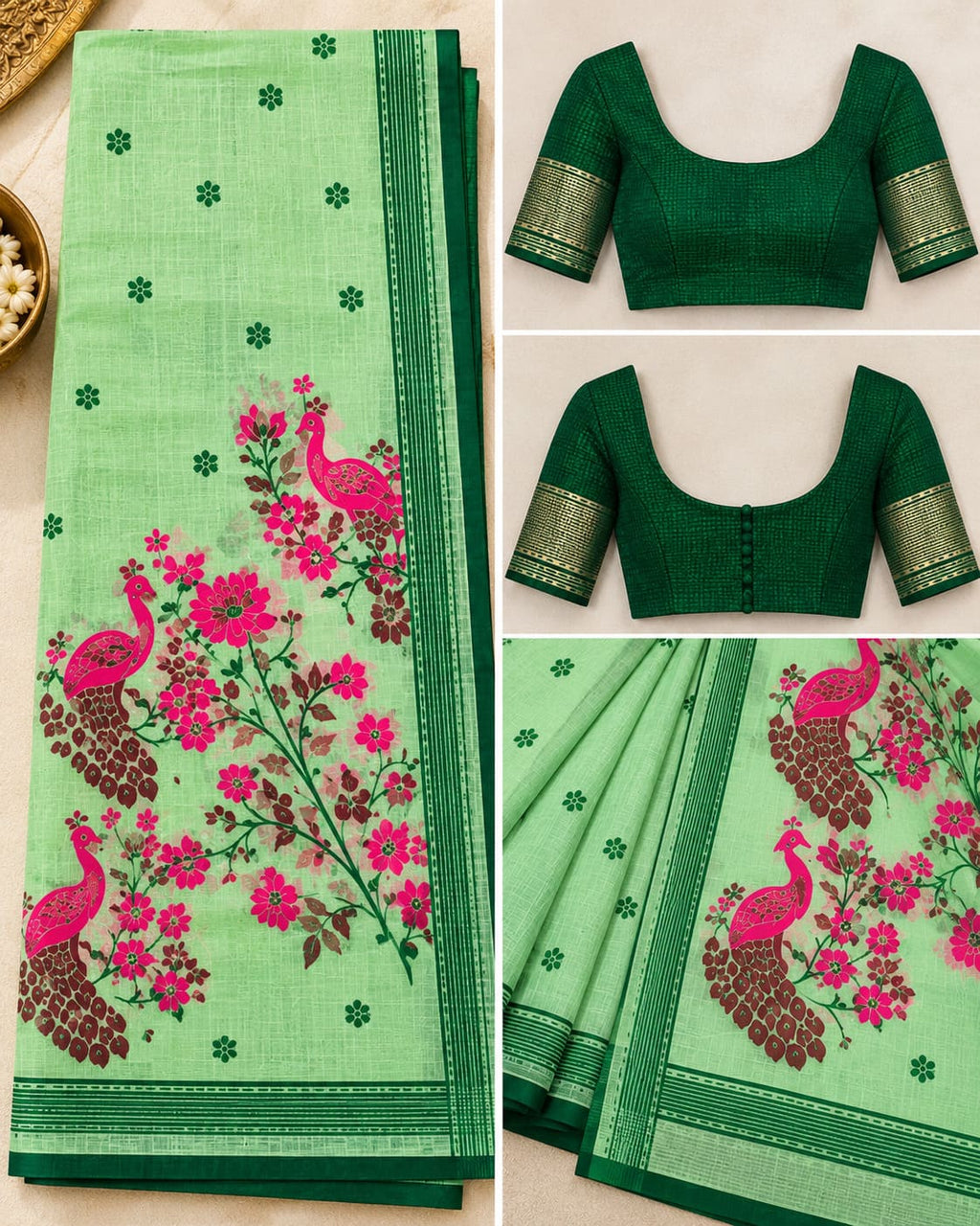 Mint Green Peacock Pallu Festive Saree - image 7
