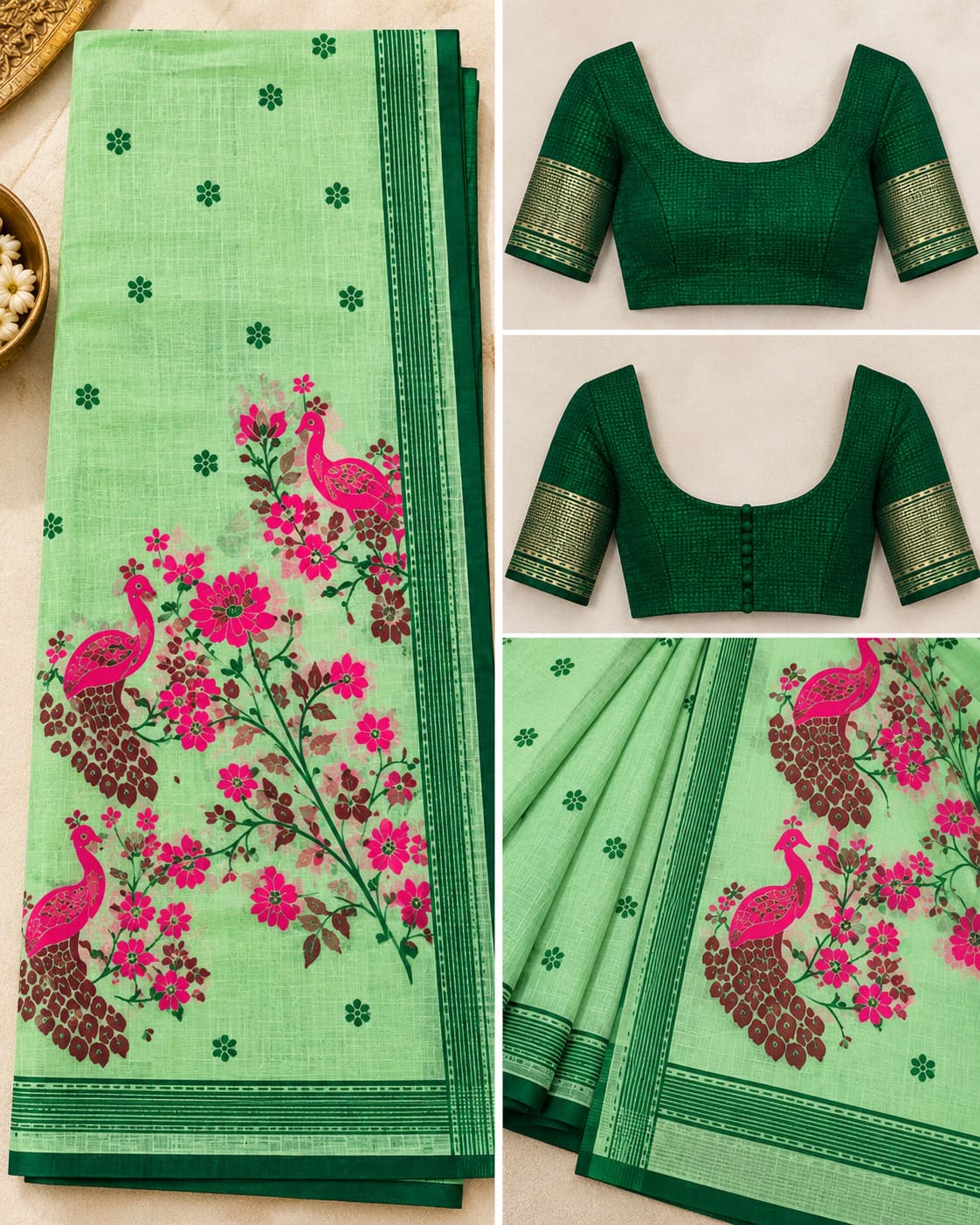 Mint Green Peacock Pallu Festive Saree - image 7