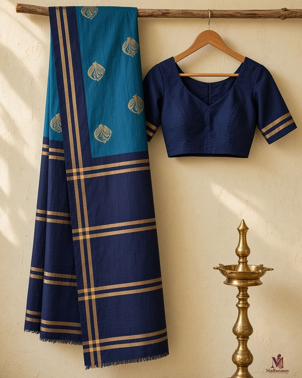 Teal & Navy Golden Heritage Festive Saree - image 2